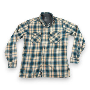 Kuhl Shirt Adult MEDIUM Blue Yellow Plaid Flannel Cotton Tencel Outdoor Hiking